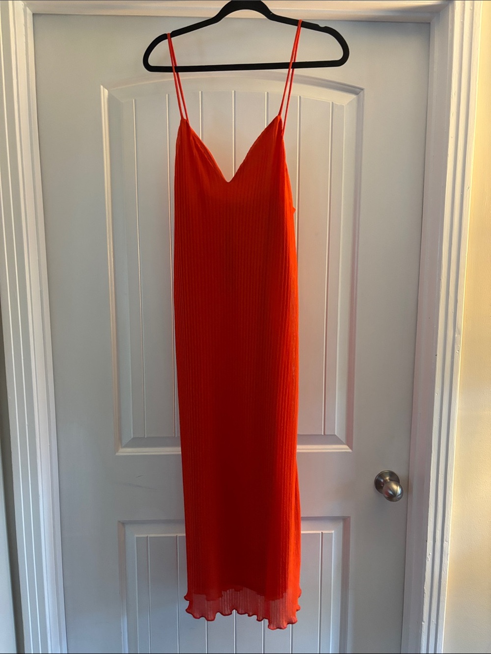Zara Bright Orange V-Neck Maxi Slip Dress